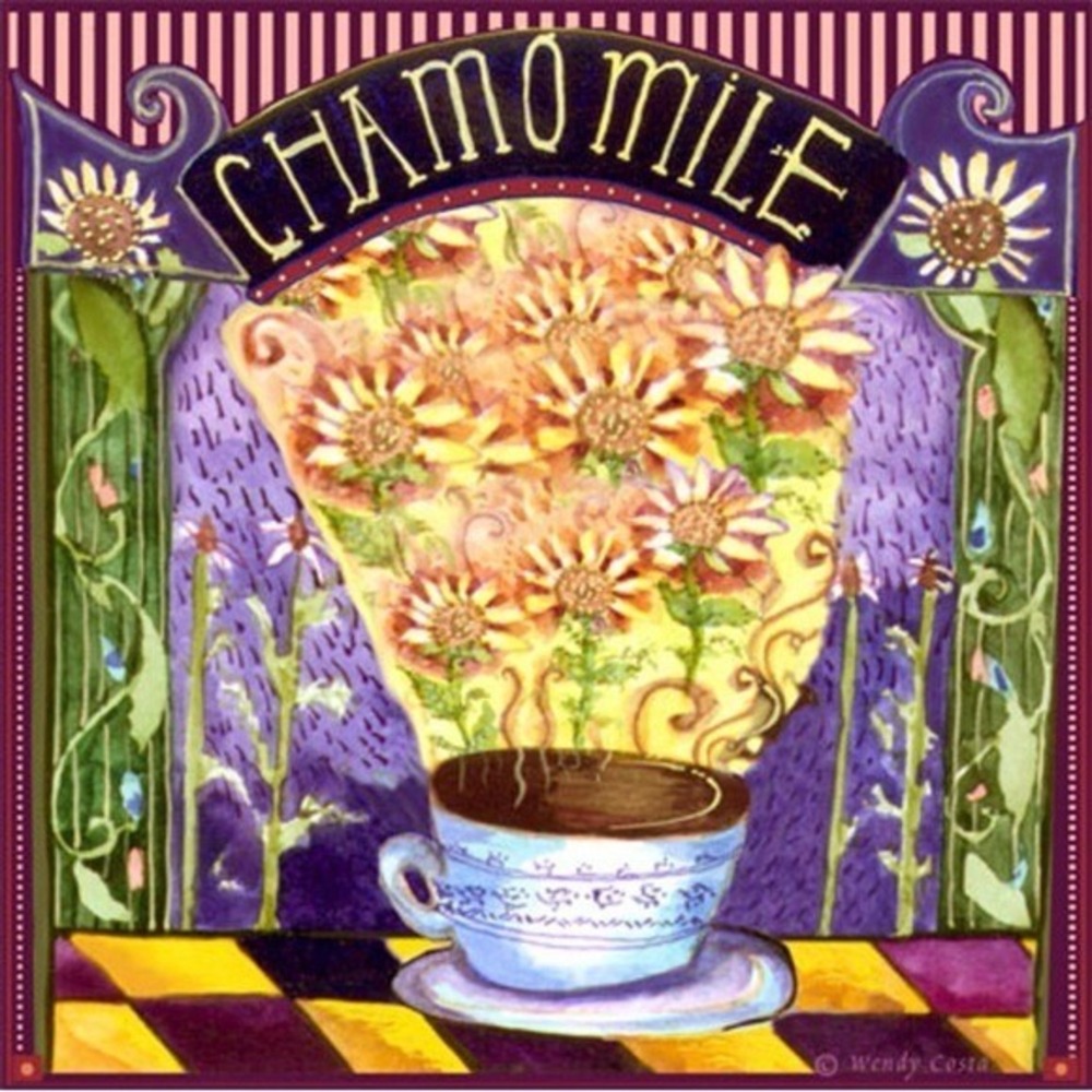 Wendy Costa Chamomile Tea Sunflower Art Tile Whimsical Ceramic Trivet Wall Decor